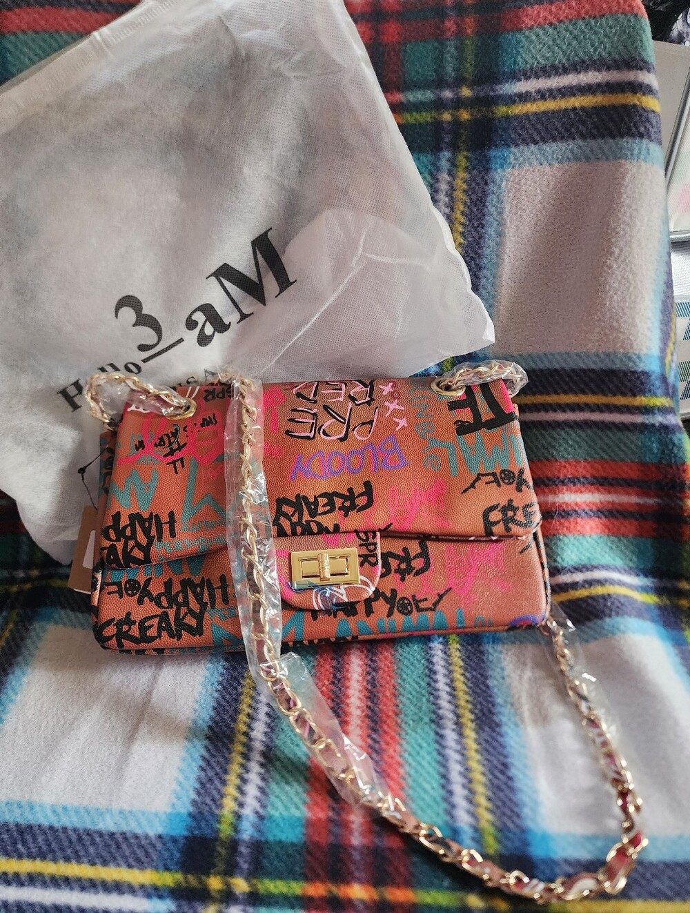 Hello 3 AM Multi Color Graffiti Crossbody